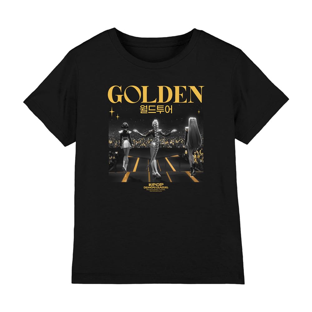 Kpop Demon Hunters Huntrix Golden Stage Kids T Shirt, Black, 12-13Y