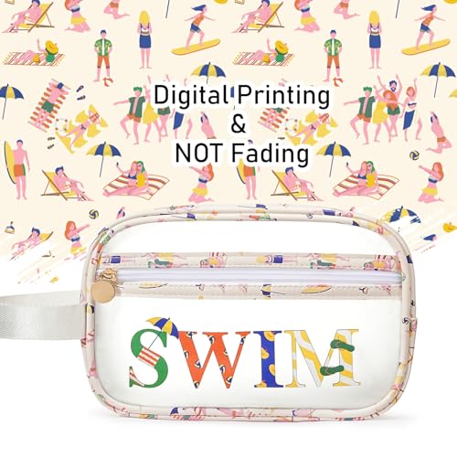 Image of COSHAYSOO Clear SWIM Bag Swimming Pool Accessories Cute Swimmer Team Gifts for Women Teen Girls Bikini Swimsuit Goggle Cap Sunscreen Makeup Storage, Waterproof Beach Vacation Summer Travel Essentials