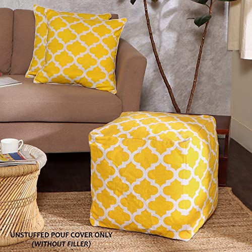 · Redearth · Unstuffed Pouf Ottoman Cover Textured Storage Cube Boho Bean Bag Footrest For Living Room, Bedroom,Nursery, Farmhouse, Kidsroom, Patio, Gym; 100% Cotton (20X20X20; Mustard) #TOP1