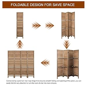 ECOMEX 4 Panel Wood Room Divider Screen - Freestanding Folding Privacy Screen with Shelves (Brown) ECOMEX 4 Panel Wood Room Divider Screen Freestanding Folding Privacy Screen with Shelves Brown