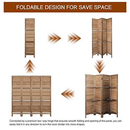 ECOMEX-4-Panel-Wood-Room-Divider-Screen-Freestanding-Folding-Privacy-Screen-with-Shelves-Brown ECOMEX 4 Panel Wood Room Divider Screen Freestanding Folding Privacy Screen with Shelves Brown