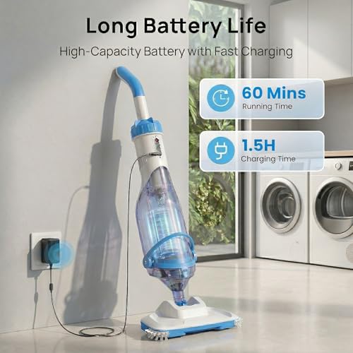 Image of Pool Vacuum for Above Ground Pools & Inground Pools, 2026 Update for Motor, Consciot Rechargeable Handheld Cleaner with Telescopic Pole, 18.5 GPM Suction, 13.4 inch Head, 60-Min Runtime