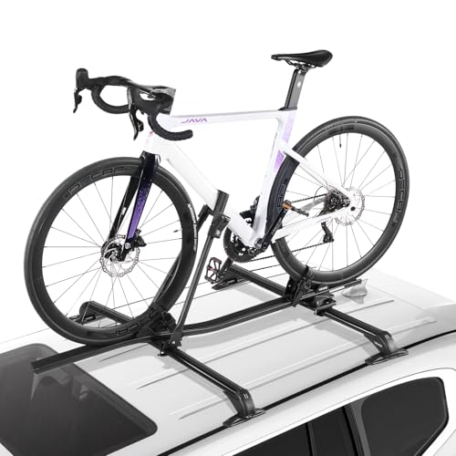 VEVOR Supporto Portabiciclette da Tetto Auto Carico 15 kg, Portabici da Tetto Verticale con Sistema di Bloccaggio per Barre Trasversali Standard, Portabicicletta da Tetto Verticale in Alluminio