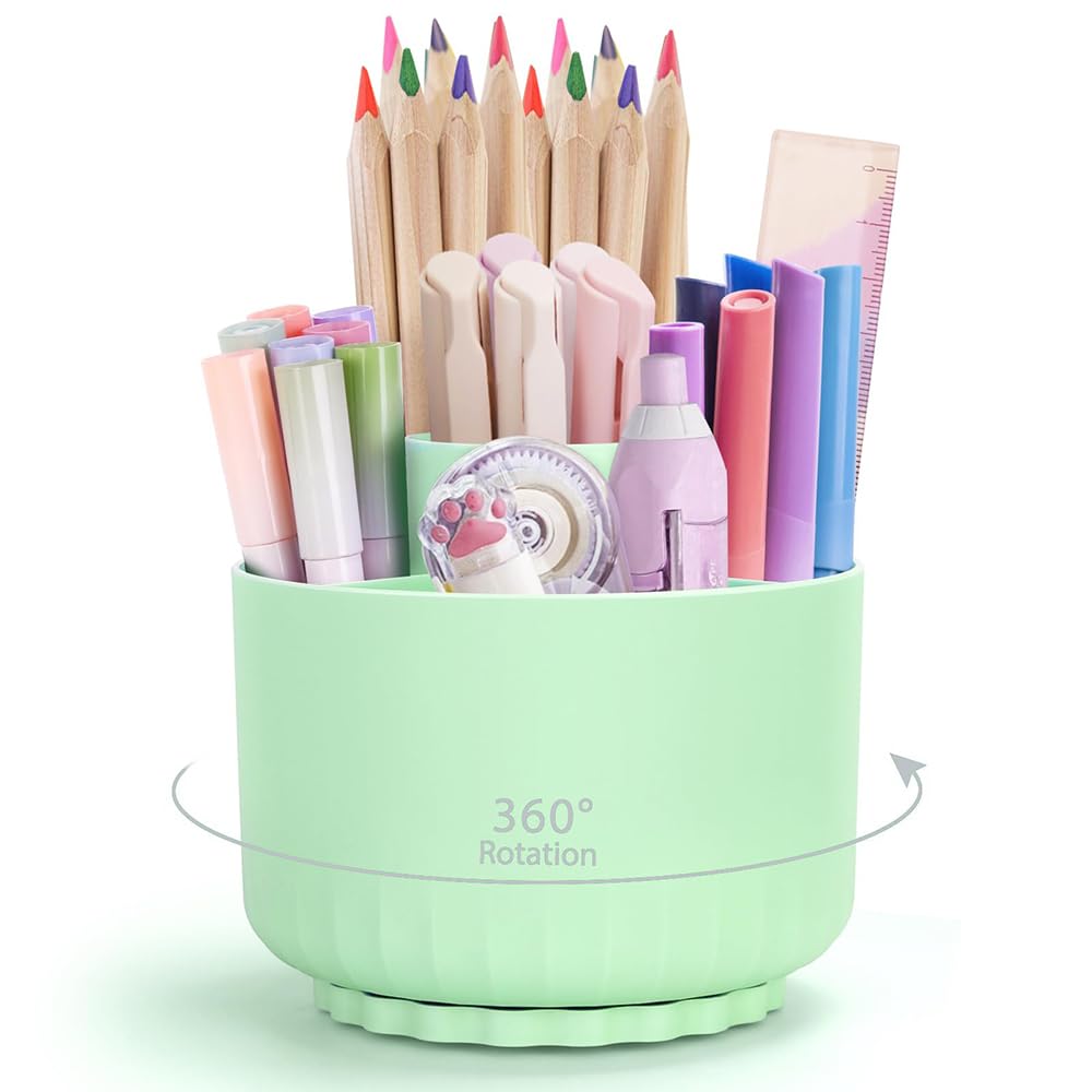 Portapenne Rotante 360° Per Scrivania - Organizer Multiuso Con Scomparti, Base Antiscivolo Oro, Bianco