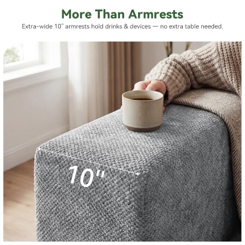 Image of MONVANE U Shaped Boneless Sectional Couch Oversized, Chenille, Light Gray