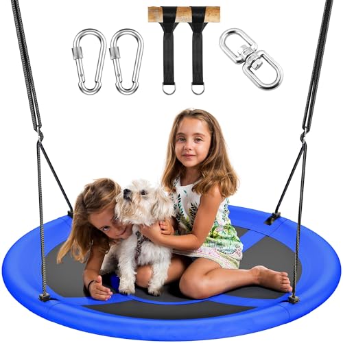 Image of Everyfun 43 inch Saucer Tree Swing for Kids Adult, 700lbs Weight Capacity, Waterproof Flying Saucer Swing with Adjustable Hanging Straps, Swing Seats for Backyard Outdoor Indoor Playground, Aqua Blue