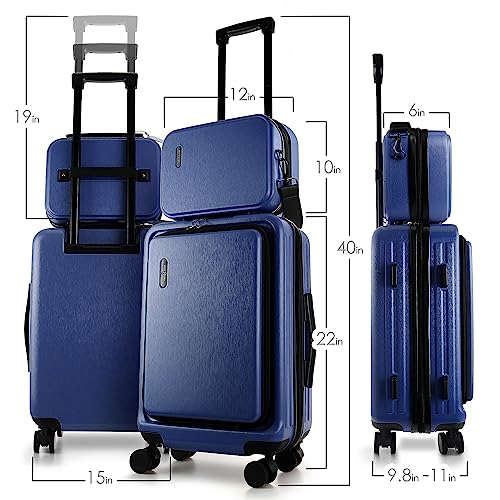 Image of 22 Inch Carry On Luggage, Carry On Suitcase with Wheels, Hardside Luggage Carry-On, Expandable Navy Small Suitcase, Hard Shell Carry-on Luggage, Spinner Luggage with Cosmetic Bag