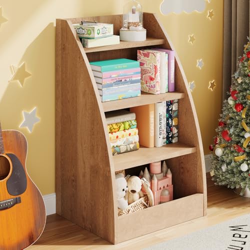 Image of FFBCFDK Kids Bookshelf,4 Tier Kid Book Shelf for Kids Rooms,Wood Children Bookcase,Baby Storage Books Rack,Toddler Bookshelf, Book and Toy Organizer,Books Display Shelf for Bedroom, Playroom, Nursery