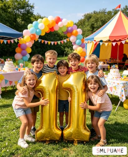 Image of 40 Inch Gold Number 11 Balloon, 11th Birthday Decoration Vibrant
