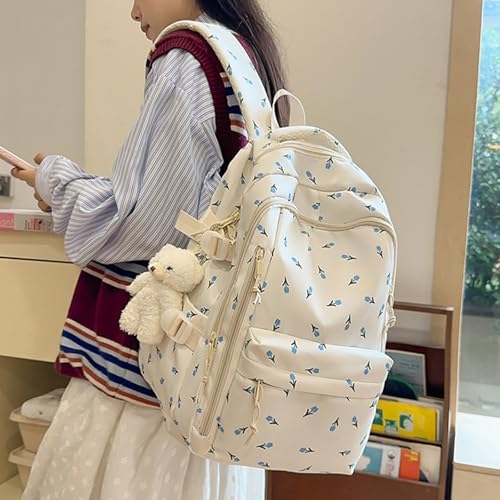 Mochila escolar floral con compartimento para laptop y asas acolchadas 2