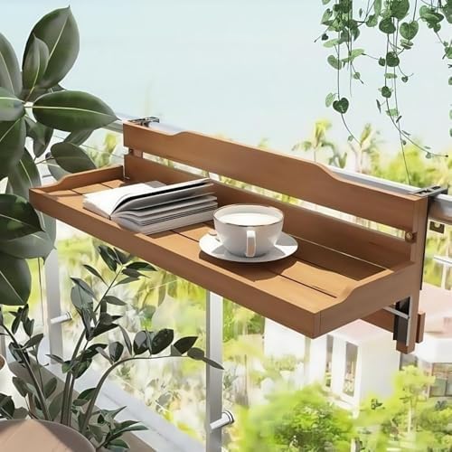 Foldable Solid Wood Balcony Table - Adjustable Hanging Outdoor Dining & Plant Stand, Space-Saving Small Bar Table for Patios, Balconies & Gardens