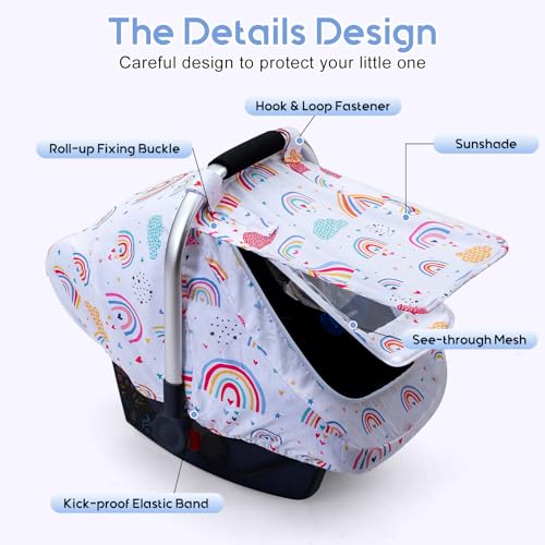 Image of Baby Car Seat Cover for Girls, Breathable Infant Car Seat Cover for Outdoor | Warm Carseat Cover with Privacy Sun Shade & Mesh Window, Easy Access Baby Carrier Cover Fit Baby Stroller