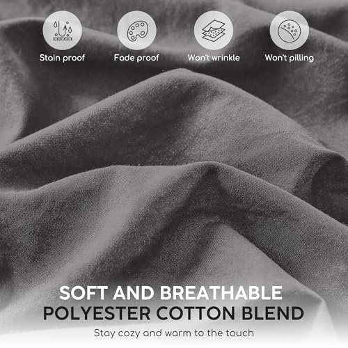 Image of Tokokimo Queen Sheet Set 4 Piece, Super Soft Washed Cotton-Linen Feel Microfiber, 16 inch Deep Pocket Fitted Sheet, 1 Flat Sheet, 2 Pillowcases, Breathable Bed Sheets, Grey