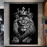 Lion Canvas Wall Art Black And White Animal Pictures Lion With Crown Wall Art Abstract Wildlife Print Painting Lions Poster Black And White Wildlife Wall Canvas Wild Animal Artwork 16x24inch No Frame
