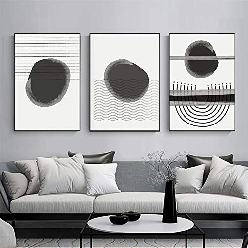 Peinture sur toile abstraite pour habiller un grand mur vide triptyque géométrique noir 50x70