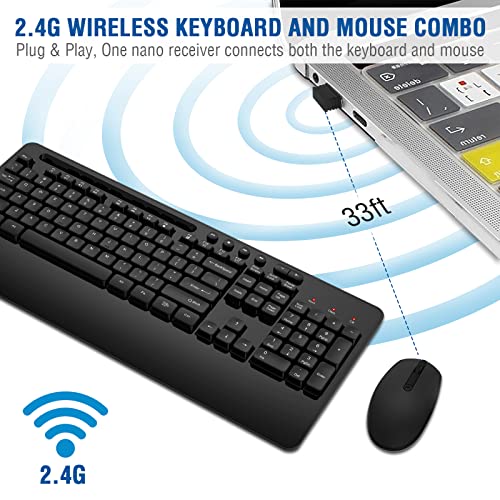 Image of Wireless Keyboard and Mouse Combo, EDJO 2.4G Full-Sized Ergonomic Computer Keyboard with Wrist Rest and 3 Level DPI Adjustable Wireless Mouse for Windows, Mac OS Desktop /Laptop /PC