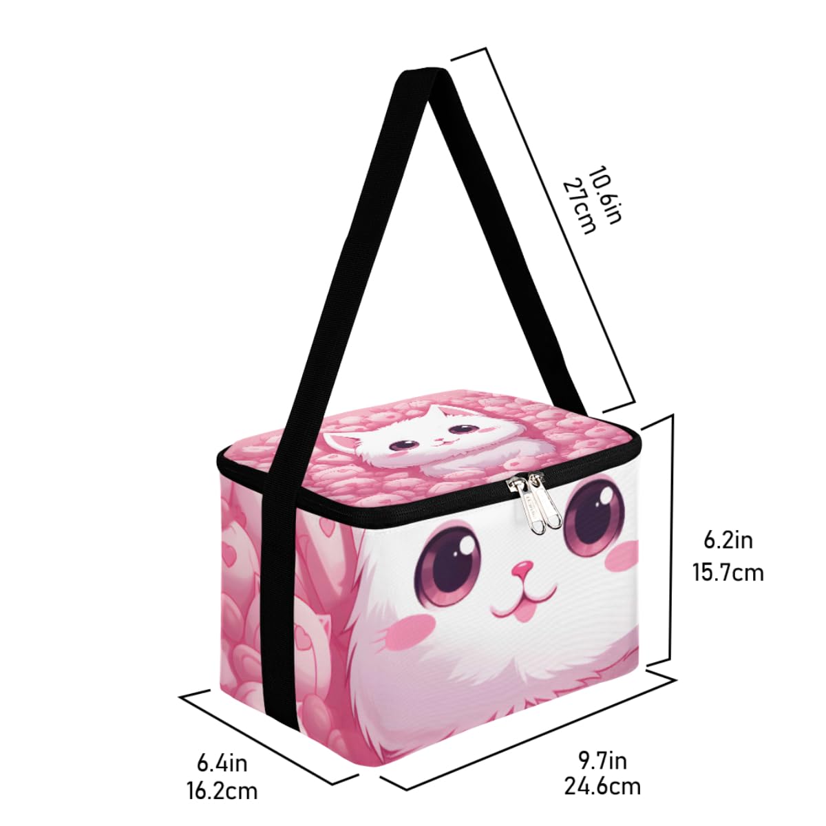 GzLeyigou Lunch Bags for Women Men 9 Cans,Pinks Cute Kitten Hot & Cold Food Delivery Bag Insulated Grocery Bag Insulated Lunch Box White Cat Cooler Bag for Office Work Picnic Beach
