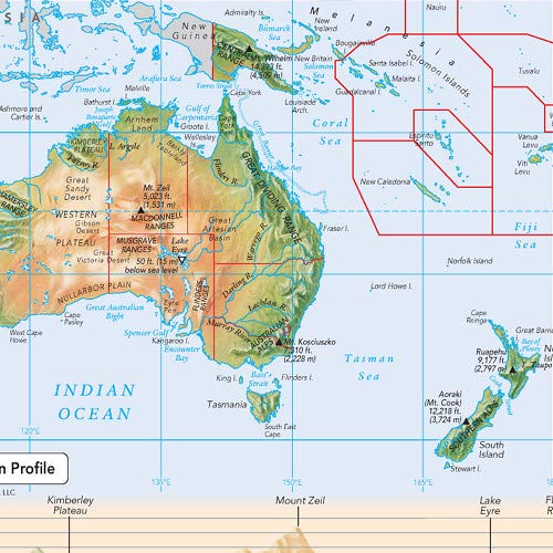 Australia And Oceania Political & Physical Continent Map - 10.75" X 17" Laminated #TOP2