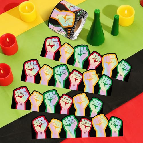 Image of BeYumi Black History Border Trim - 65ft Kwanzaa Fist Holographic Rolled Border Trim Juneteenth Iridescent African American Celebration Bulletin Board Borders School Classroom Chalkboard Party Decor