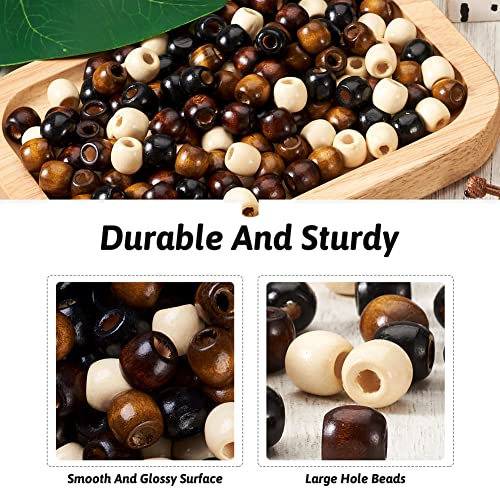Craftdady 400Pcs Large Hole Wood Beads Dreadlock Hair Braid Beads 4 Colors Oval Barrel European Wooden Spacers for Macrame Bracelet Making Hole: 3~5mm - Image 3