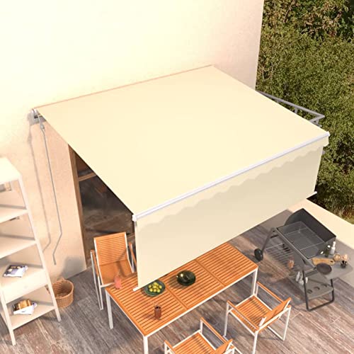 Festnight Toldo Motorizado 4 x 3 m con Persiana, Toldo Eléctrico y Manual Retráctil,Toldo Articulado Eléctrico con Mando a Distancia, para Terraza, Jardín Crema