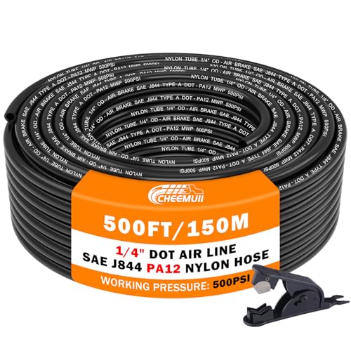Image of CheeMuii 500 FT 1 /4 inch DOT Air Line 1 /4 PA12 Nylon Pneumatic Tubing 152 Meter 1 /4 Inch OD Pneumatic Air Tubing Pipe Hose Line for Semi Truck Trailer or Industrial Air System