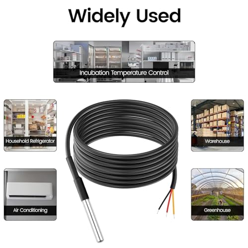 Image of Diymore DS18B20 Temperature Sensors,10 PCS 1M Waterproof Digital Probes with Stainless Steel Cable for Arduino, Raspberry Pi & Shelly Projects