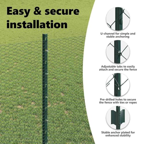 vidaXL Zaun mit Pfosten Grün 1 x 50 m Stahl und PVC, Verstellbare Außenumzäunung, moderner Gartenzaun, stabiler Raumteiler, vielseitige Sichtschutzlösung für Gärten