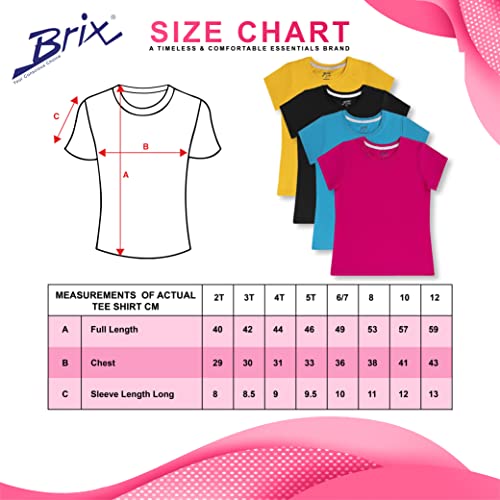Brix Girls' Jersey Cotton Tees - 4-Pack Crew Neck Short Sleeve Basic T-Shirts. (Pink, Blue, Yellow, Black, 2T) #TOP5