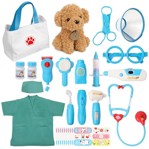 Image of Liberry Doctor Kit Toy for Toddlers 3 4 5 6 Years Old, Blue | Kids Doctor Playset with Dog Toy, Stethoscope and Dress Up Costume, Pretend Play Medical Bag, Boys Girls Birthday Gift