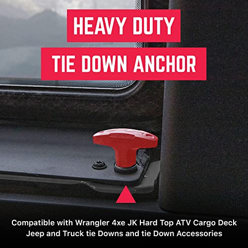 Image of GPCA Quick Release Tie Down GP Anchor PRO w /Nut, Wrangler JK 2007-2018 | T-Handle, Jeep JK Hardtop Bolts & Cargo Hooks, M8 25mm Thumbscrew, Jeep Wrangler Accessories (6PC, Red)