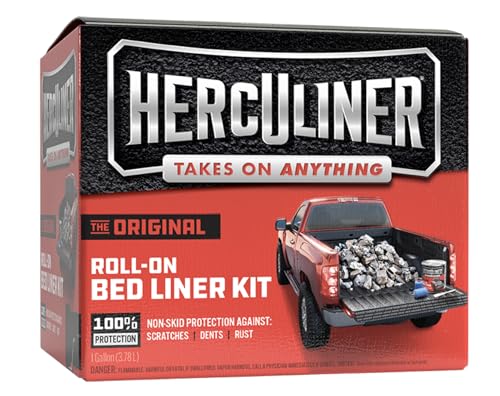 Herculiner Original DIY Truck Bed Liner Kit – Textured Polyurethane Coating, Black, 1 Gallon with Brush & Rollers – Durable Skid-Resistant Protection for Wood, Metal, Fiberglass, and More