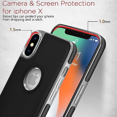 Image of Amazon Basics Back Cover iPhone X /Xs Silver Electroplated Chrome | Full Camera Protection | Chrome Leather | Flexible Pu Leather Bumper Case (Black)