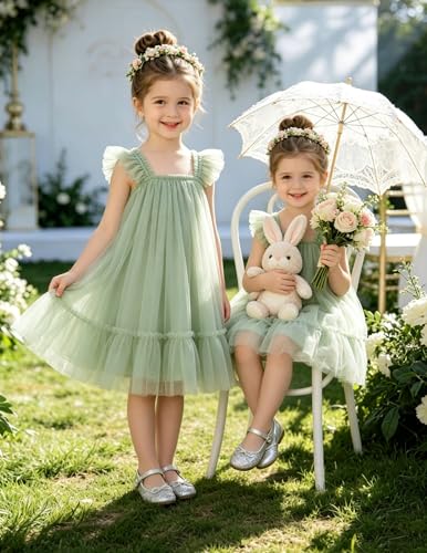 Image of Arshiner Toddler Tulle Dress for Girls Layered Tutu Ruffle Dresses Swing Twirly Fairy Summer Birthday Party Wedding Sundress