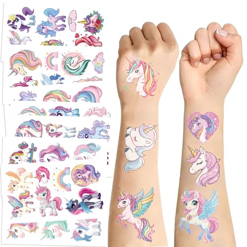 Glitter Unicorn Kids Temporary Tattoos 10 Sheets UnicornFake Tattoos for Girls Boys Waterproof Tattoos for Birthday Party Supplies & Goodie Bag Fillers Gift Set