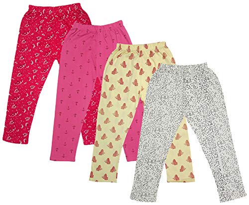 Image of IndiWeaves Girls Printed Cotton Capri Pants for Summer (White,Lemon,Magenta,Magenta1, 4-5 Years) Pack of 4