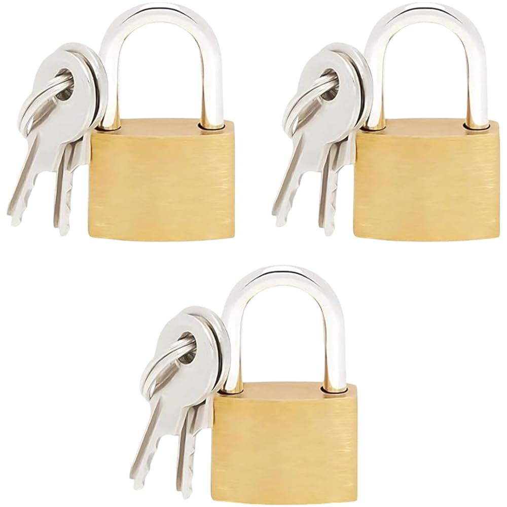 ZINNIAUK 3 x 20mm Brass Padlocks with Keys – Durable Solid Brass Body Mini Padlocks for Lockers, Bags, Luggage, Tool Boxes, Cabinets, Cupboards, Jewellery Boxes & Travel – Small Security Padlock Set