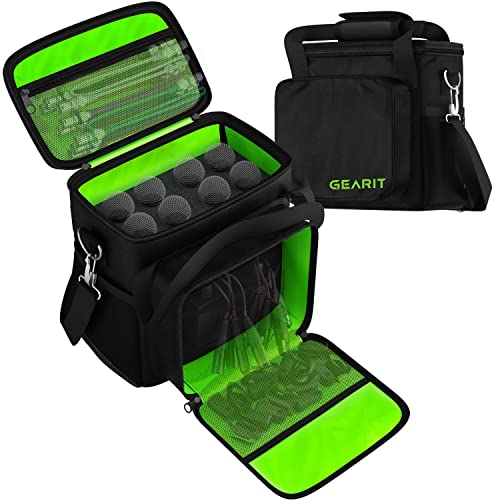 Gearit Microphone Carrying Bag For 8 Microphones, Adjustable Foam Case Fits Wireless Microphones And Stage Mics, Zipper And Mesh Pockets, Includes Shoulder Strap #TOP19