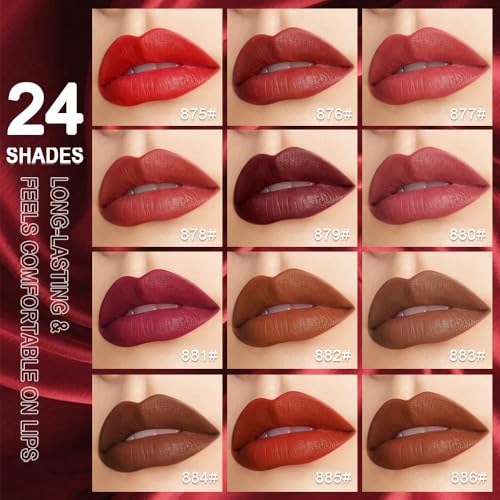 Image of evpct Coral Brown Velvet Matte Lipstick, High Pigmented Slim Lipstick Long Lasting Waterproof for Women Gift, Velvet Silky Lip Stick Stain Color Makeup Blendable 24 Hours Original Makeup Labiales,882#