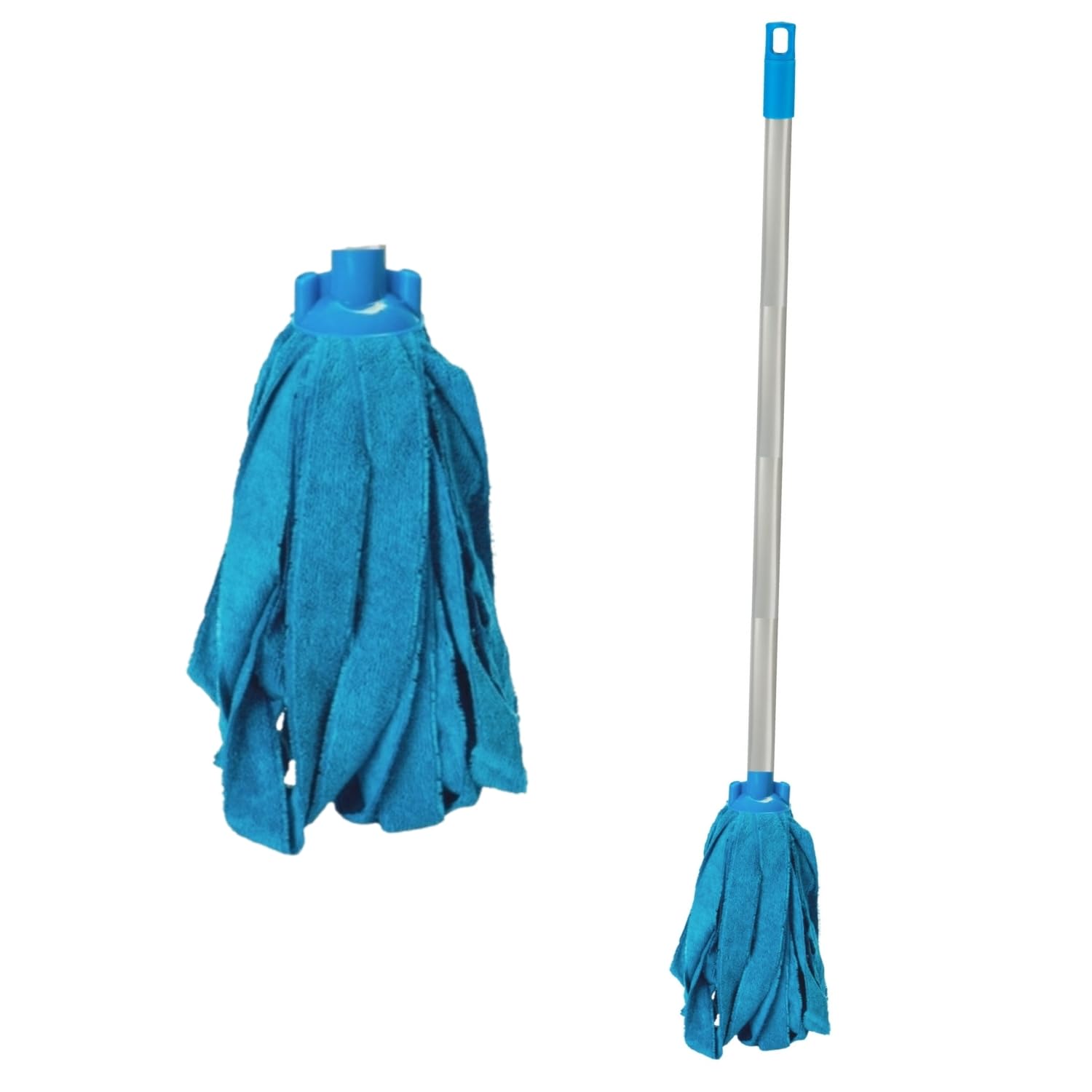 Homeshopa.com Blue/Silver Homeshopa Microfibre Cloth Strip Mop, Super-Absorbent Mop Replacement Head With Handle, Washable And Highly Absorbent Microfibre Strips For Kitchen Household Cleaning