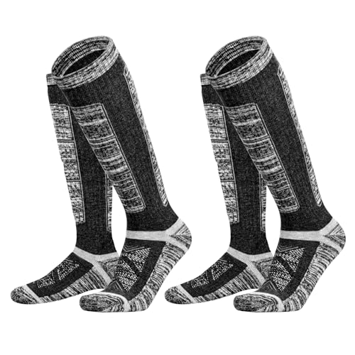 YUEDGE Mens Knee High Merino Wool Thermal Mens Socks Wicking Cushioned Snowboarding Skiing Socks Long Thick Warm Warm Hunting Boot Socks For Men Size 6-10 2 Pairs