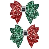 Christmas Hair Bow Clips 3.5 Inch Sparkly Glitter Hairpins Handmade Xmas Hair Accessories for Teens Girls, Red&Green