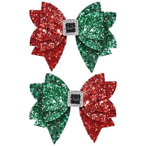 Christmas Hair Bow Clips 3.5 Inch Sparkly Glitter Hairpins Handmade Xmas Hair Accessories for Teens Girls Red&Green