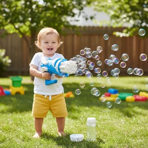 Image of Baybee Electric Bubble Machine Gun Toys for Kids, 8 Holes, Solution Liquid, Dipping Tray, Indoor Outdoor Gun Toys for Kids, Bubble Gun for Boys Girls 2+ Years (Bubble Gun)