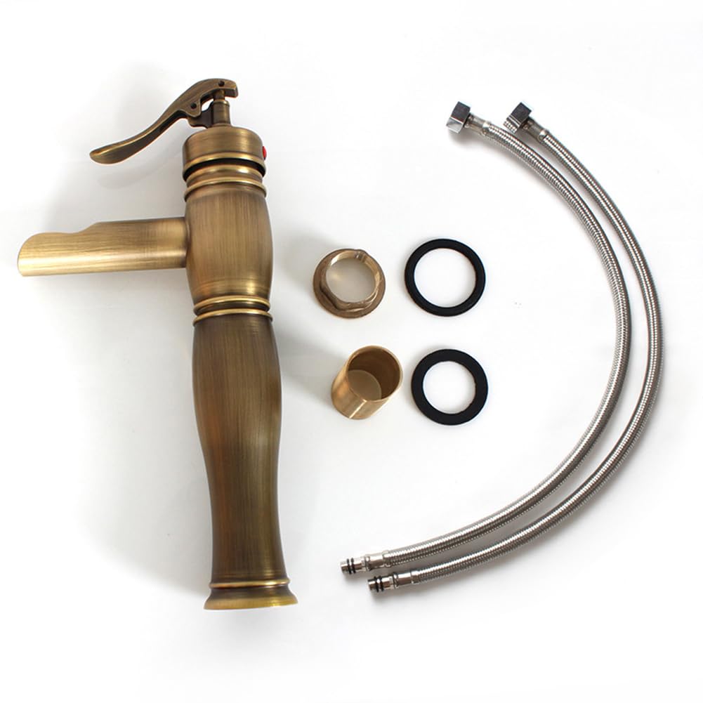 Wasserhahn Bad Wasserfall Waschtischarmatur Retro Antik Stil Messing Einhebel Mischbatterie Hoch Waschbecken Armatur, Badarmatur Waschtischbatterie Badezimmer, Bronze
