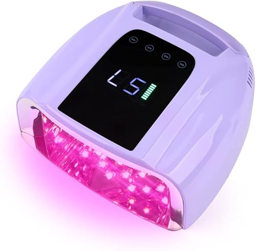 Miniatura 3 de QraraZL Secador de uñas recargable de 96 W lámpara de uñas LCD con pantalla UV LED de secado rápido con mango portátil violeta