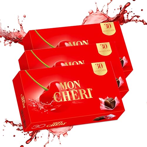 MonChéri Chocolate - 3x 315g (90 pieces) - Luxury chocolate with cherry liqueur - German sweets for adults - Chocolate box for anniversaries birthdays Christmas or just as delicious snack