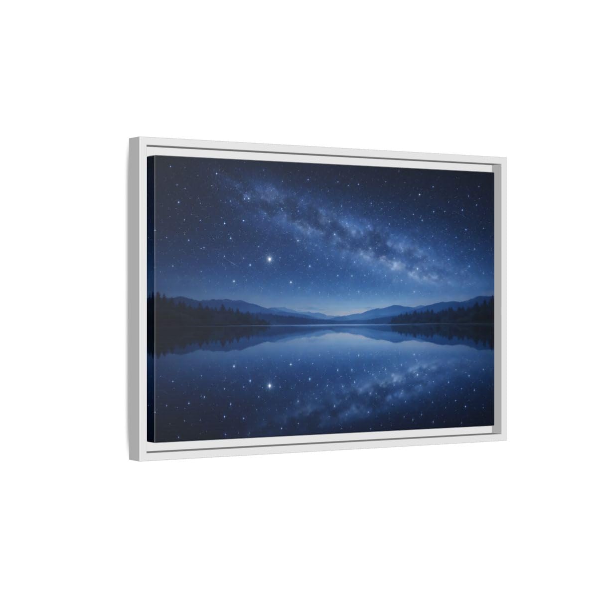 Nature Milky Way Blue Night Sky Framed Canvas Print – Realistic Decor for Living Room, Above Couch 24×16 inch (60×40 cm) - Horizontal/White / 1.25 inch (3 cm)