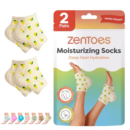 ZenToes Moisturizing Socks for Cracked Heel Treatment Vitamin E Olive Oil and Jojoba Oil Infused Heel Socks Spa Gifts for Women Relaxation Gifts for Women (Lemons Regular)