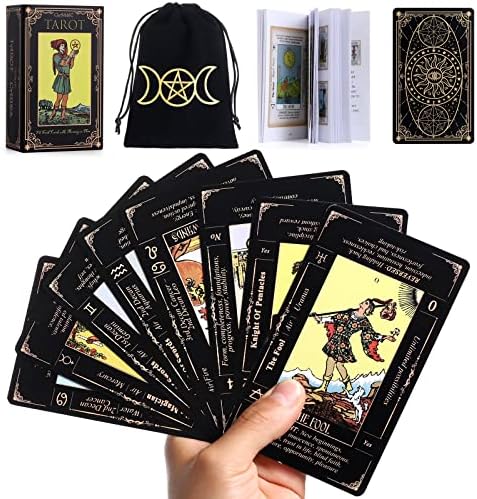 Tarot Cards with Guide Book & Linen Carry Bag, 78 Classic Original Tarot Cards Deck Fortune Telling Game with Meanings on Them for Beginners to Expert